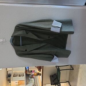 Curvzy Contrast Trim Blazer – Olive/Navy | 2XL